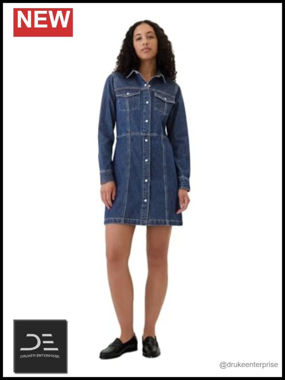 Denim Western Mini Dress A-Line Snap Front Short Sleeve